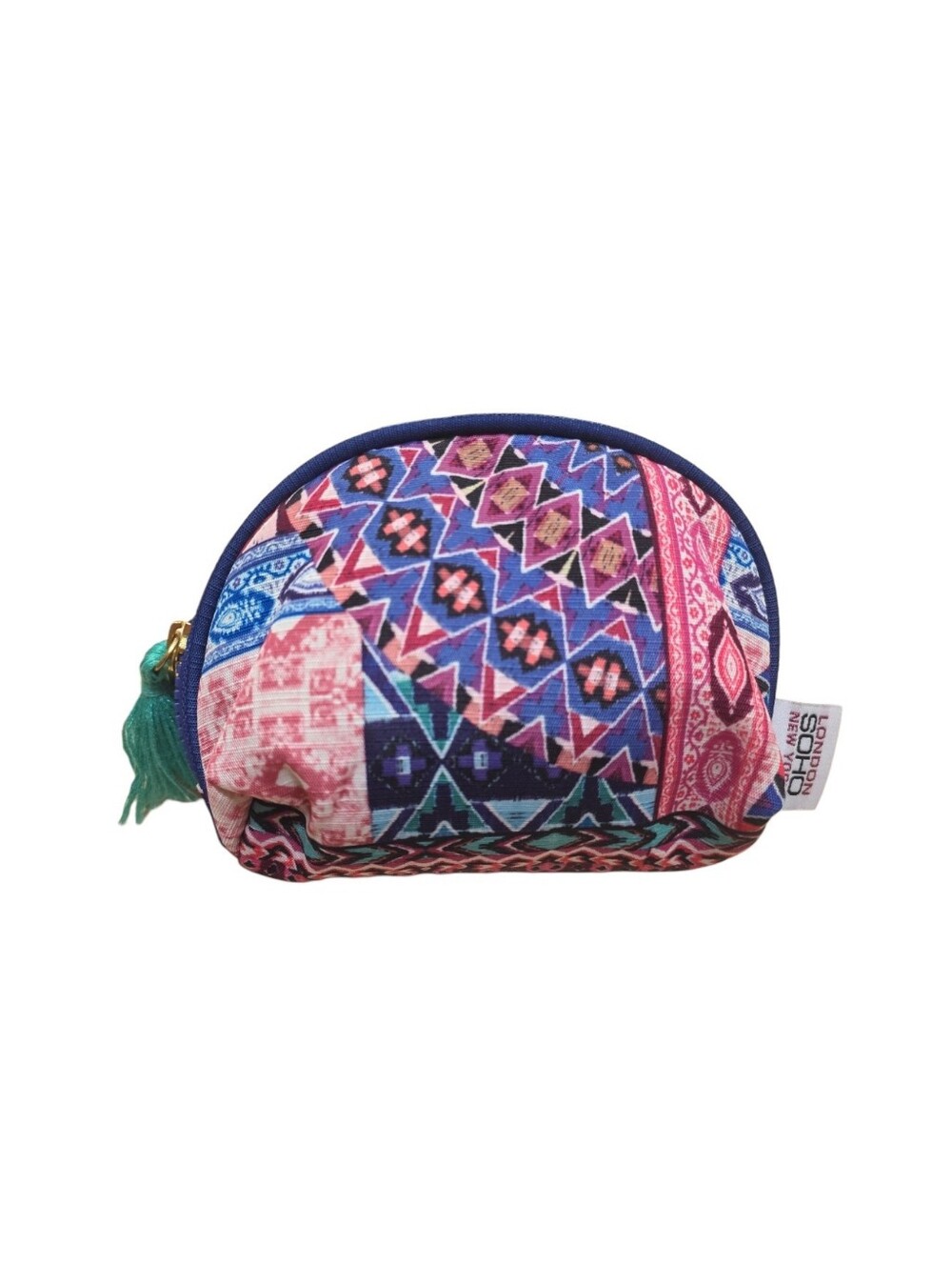 ​London Soho New York Boho Geometric Makeup Bag Tassel Zipper Pink Green Purple